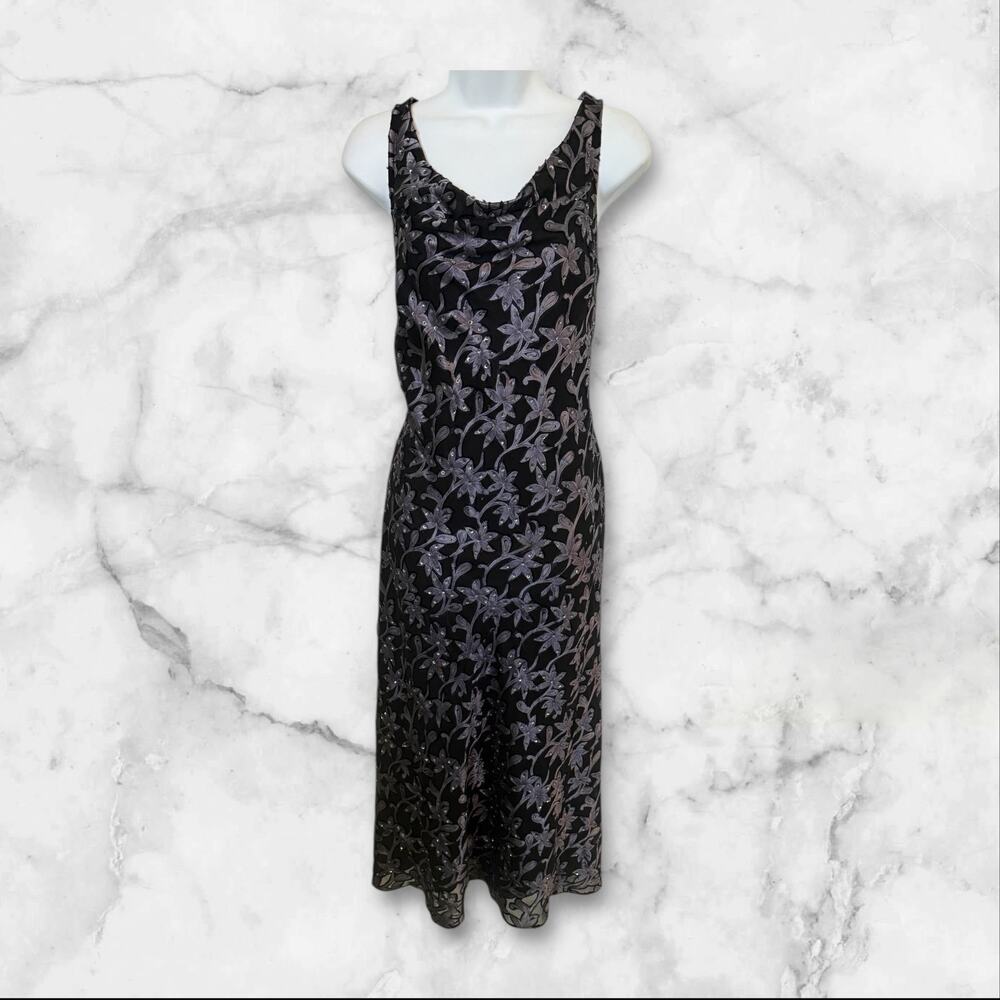 Elegant Black and Purple Floral Dress